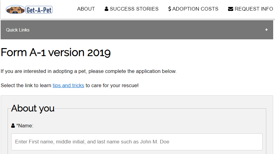 Adoption Form Demo Page